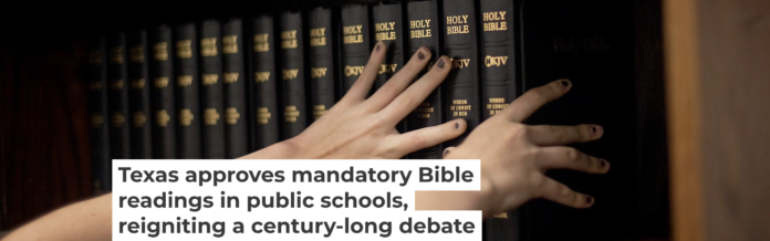 Texas’ new list of required readings for public schools, which includes biblical stories and excerpts, will begin to take effect in 2030. AP Photo/David Goldman